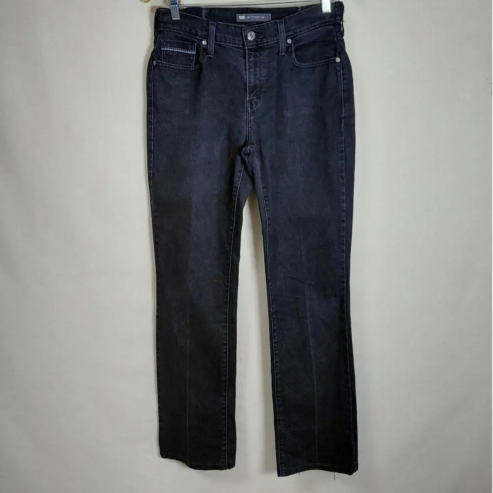 Levi's 505 Straight Leg Black Denim Jeans Pockets Women See Measurements
